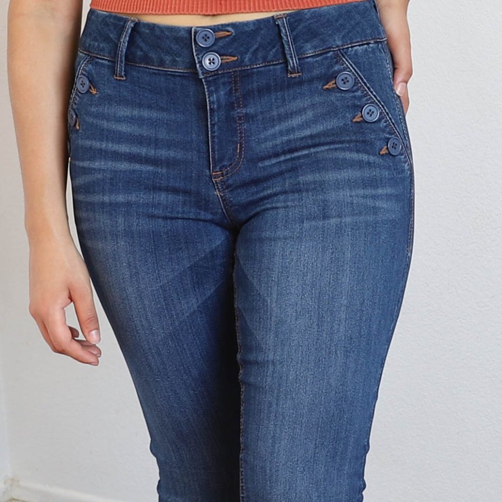ONE5ONE -Sailor button Bootcut Jean in Dark Denim